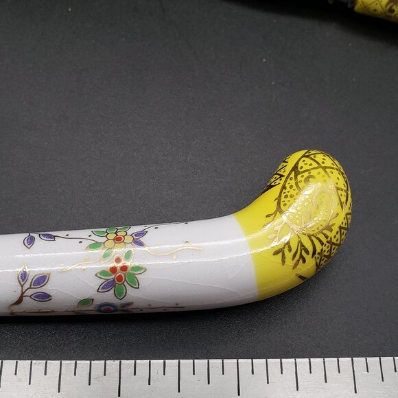 Vintage Sheffield England 4 Pc Serving Utensil Set Porcelain Handles Floral Gold - Picture 3 of 12